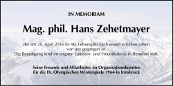 Mag. phil. Hans Zehetmayer