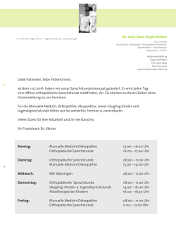 Dr. med. Hans-J&uuml;rgen Kleiner Liebe Patienten, liebe Patientinnen