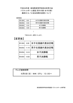 県総体最終日試合時間変更及びTV放映時間について