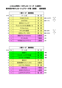 栃木県少年サッカートップリーグ戦（前期） 最終結果 こくみん共済U－12