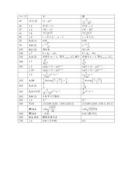 ページ 正 誤 45 (4.1) 式 (1 - p)n 1 (1 - p)n 46 T 2 P(X = r) P(X