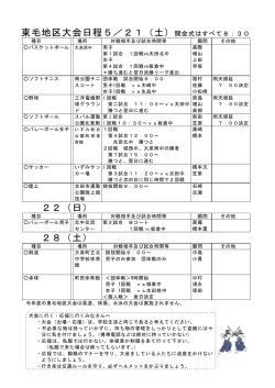 東毛地区大会日程5／21（土）開会式はすべて8：30 22（日） 28（土）