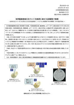 世界最 最高密度の の光ファイ イバを実用 用に耐えうる る信頼性で で実現