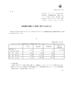 前期個別実績との差異に関するお知らせ
