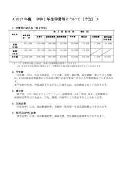 ＜2017 年度 中学1年生学費等について（予定）＞