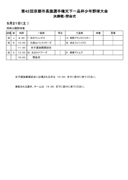 5月21日（土） 試合日程表 - 全京都少年野球振興会 天下一品杯