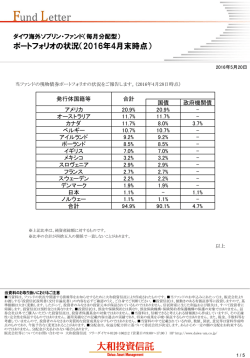 ポートフォリオの状況（2016年4月末時点）