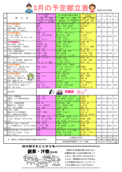 3月の予定献立表