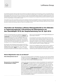 Information der Deutschen Lufthansa