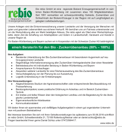 eine/n Berater/in f&uuml;r den Bio - Zuckerr&uuml;benanbau (80% &ndash; 100%)
