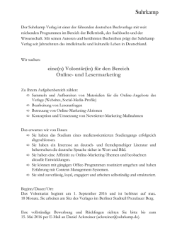 eine(n) Volont&auml;r(in) f&uuml;r den Bereich Online- und