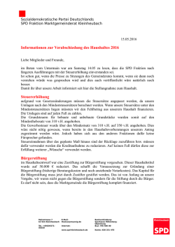 Informationen zur Verabschiedung des Haushaltes 2016