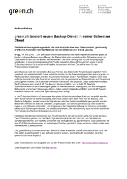 green.ch lanciert neuen Backup-Dienst in seiner Schweizer Cloud
