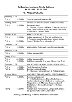 Gottesdienstordnung f&uuml;r die Zeit vom 14.05.2016