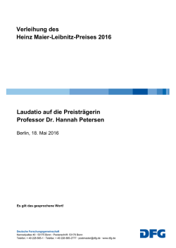 Laudatio auf die Preisträgerin Professor Dr. Hannah Petersen