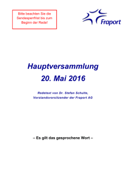 Hauptversammlung 20. Mai 2016