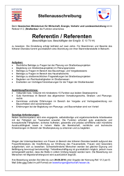 Stellenausschreibung Referent/in Straßenbau ( PDF / 172 KB )