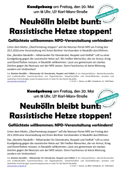 Neukölln bleibt bunt: Rassistische Hetze stoppen!