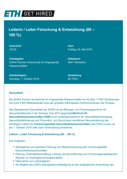 Leiterin / Leiter Forschung & Entwicklung (80 – 100 %)