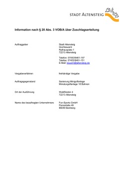 Information nach &sect; 20 Abs. 3 VOB/A &uuml;ber Zuschlagserteilung