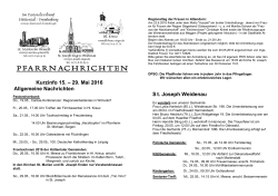 Kurzinfo 15. – 29. Mai 2016 Allgemeine Nachrichten St. Joseph