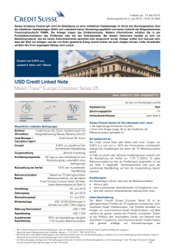 USD Credit Linked Note Markit iTraxx® Europe Crossover Series 25
