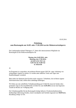 Einladung zum Bootsangeln am 16.05. oder 17.05.2016 an der