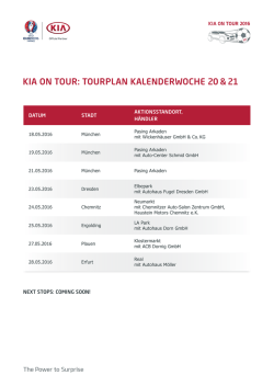 KIA ON TOUR: TOURPLAN KALENDERWOCHE 20 & 21