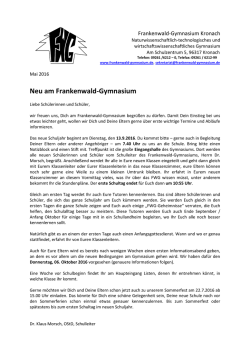Informationsblatt zum 1. Schultag am FWG - Frankenwald
