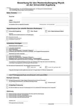 Bewerbung für den Masterstudiengang Physik an der Universität