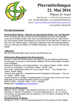 Pfarrmitteilungen 22. Mai 2016