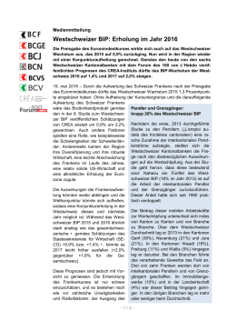Westschweizer BIP: Erholung im Jahr 2016