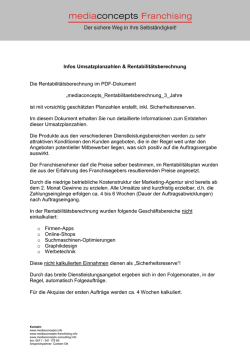 Informationen Rentabilit&auml;tsberechnung