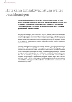 Hilti kann Umsatzwachstum weiter beschleunigen