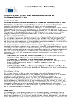 Kollegium erörtert Entwurf einer Stellungnahme zur