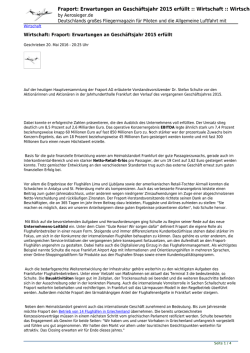 Fraport: Erwartungen an Gesch&auml;ftsjahr 2015 erf&uuml;llt