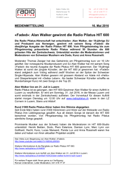 «Faded»: Alan Walker gewinnt die Radio Pilatus HIT 600