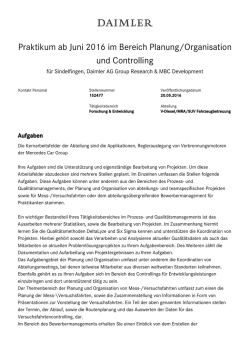 Praktikum ab Juni 2016 im Bereich Planung/Organisation