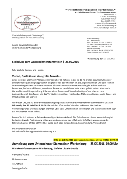 Anmeldung zum Unternehmer-Stammtisch Wardenburg 25.05.2016