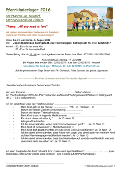 Info- und Anmeldebogen f&uuml;r unser Pfarrkinderlager