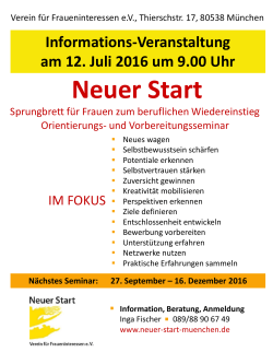Neuer Start Informations-Veranstaltung am 12. Juli 2016 um 9.00
