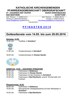 Gottesdienste vom 14.05. bis zum 29.05.2016