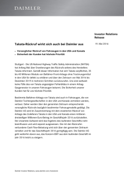IR-Release: Takata-R&uuml;ckruf wirkt sich auch bei Daimler aus