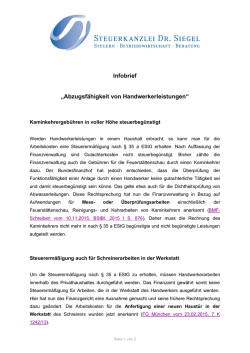 Infobrief &bdquo;Abzugsf&auml;higkeit von Handwerkerleistungen&ldquo;