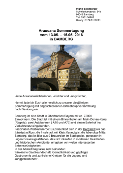 Araucana Sommertagung vom 13.05. – 15.05. 2016 in BAMBERG