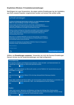 Empfohlene Windows 10 Installationseinstellungen