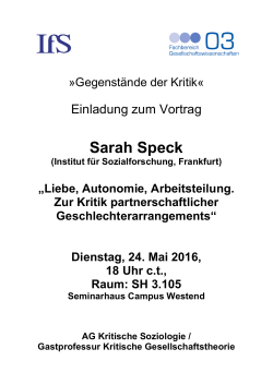 Sarah Speck: Gegenstände der Kritik. Liebe, Autonomie