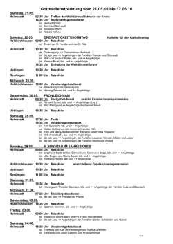 Gottesdienstordnung vom 21.05.16 bis 12.06.16
