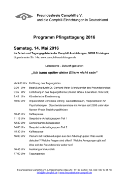 Programm Pfingsttagung 2016 Samstag, 14. Mai 2016