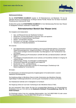 Rohrnetzmonteur Bereich Gas/ Wasser (m/w)